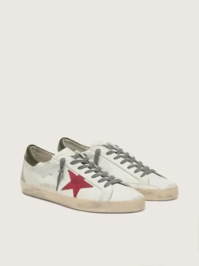 Super-Star para hombre con estrella de ante rojo y lengüeta del talón de cuero verde