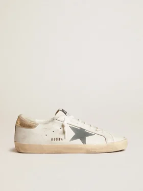 Super-Star para hombre con estrella de ante y lengüeta en el talón de piel con estampado de serpiente platino
