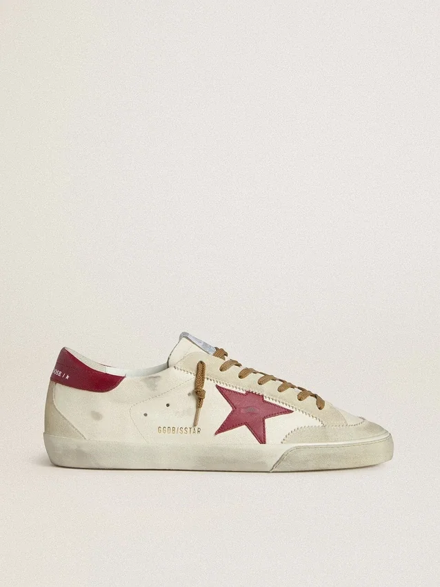 Super-Star para hombre con estrella de cuero rojo e inserciones de ante beige