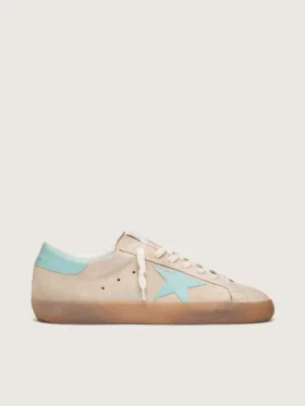 Super-Star para hombre en ante beige con estrella verde aguamarina