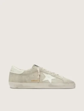 Super-Star para hombre en ante gris claro con estrella de piel blanca