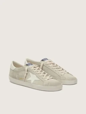 Super-Star para hombre en ante gris claro con estrella de piel blanca
