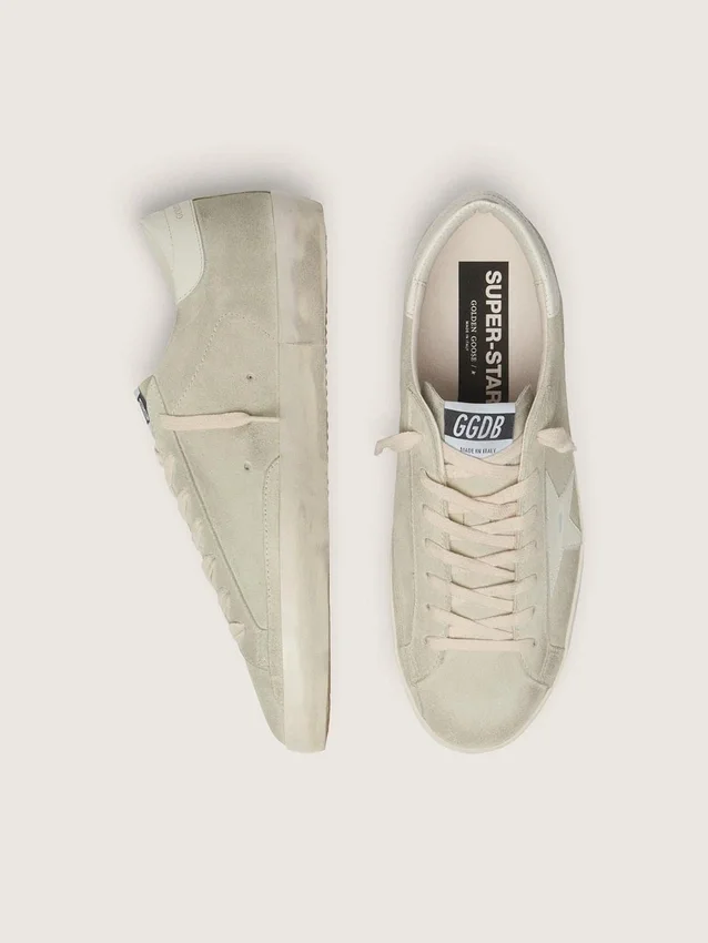 Super-Star para hombre en ante gris claro con estrella de piel blanca