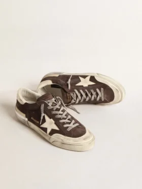 Super-Star para hombre en ante gris con estrella y lengüeta del talón de napa cruda