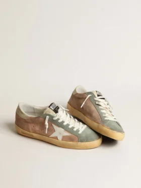 Super-Star para hombre en ante marrón y verde con estrella de piel napa blanca