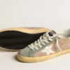 Super-Star para hombre en ante marrón y verde con estrella de piel napa blanca