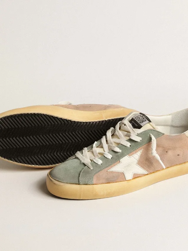 Super-Star para hombre en ante marrón y verde con estrella de piel napa blanca