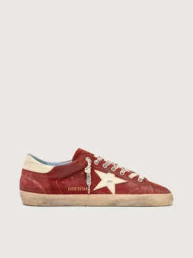 Super-Star para hombre en ante rojo con estrella de piel color crema