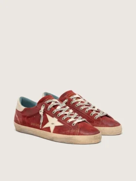 Super-Star para hombre en ante rojo con estrella de piel color crema