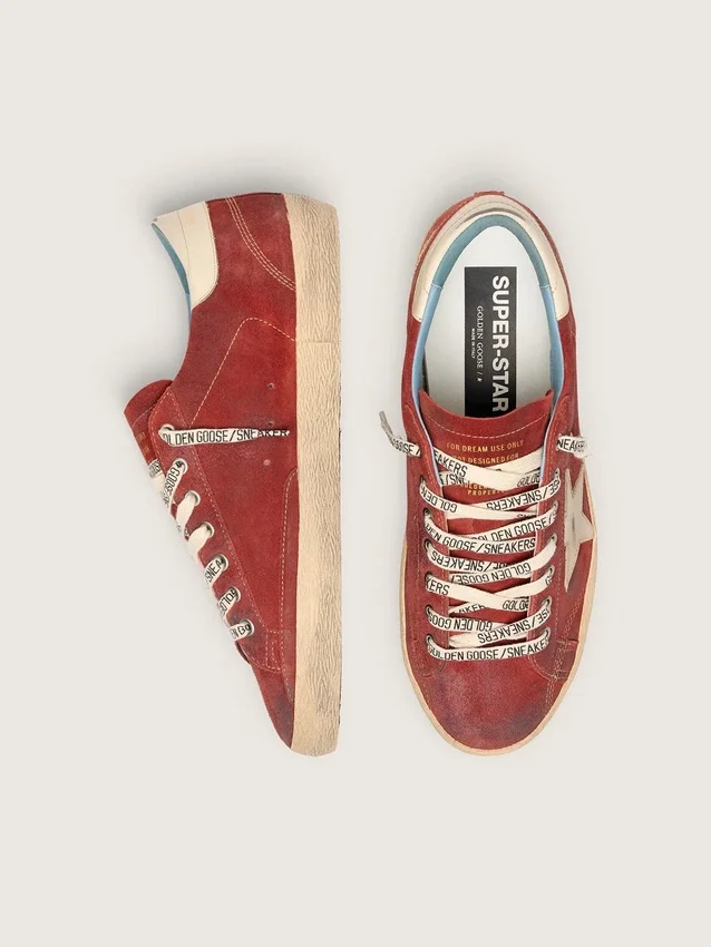 Super-Star para hombre en ante rojo con estrella de piel color crema