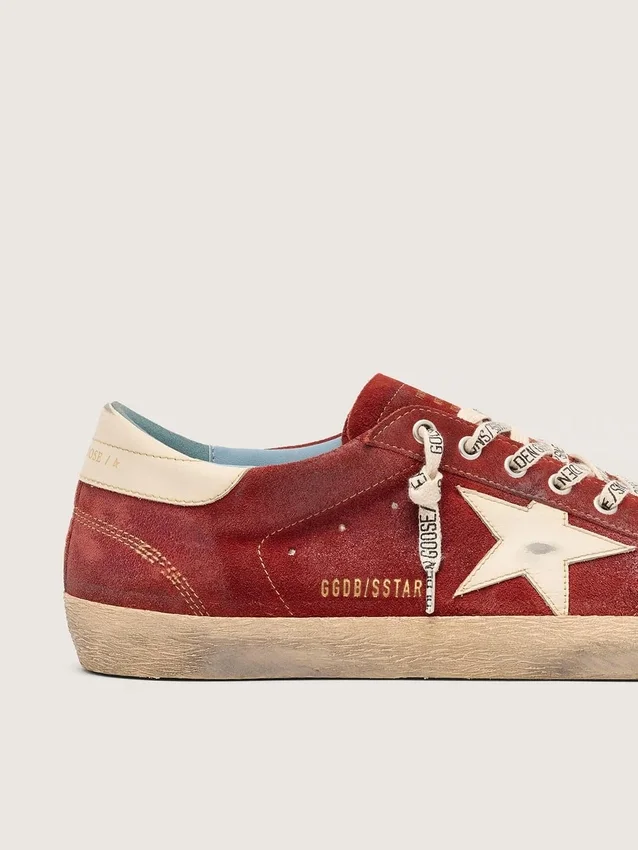 Super-Star para hombre en ante rojo con estrella de piel color crema
