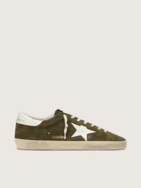 Super-Star para hombre en ante verde oliva con estrella de piel blanca