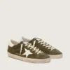 Super-Star para hombre en ante verde oliva con estrella de piel blanca