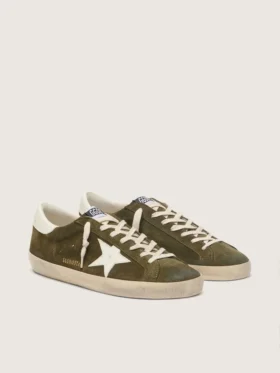 Super-Star para hombre en ante verde oliva con estrella de piel blanca