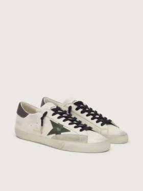 Super-Star para hombre en napa con estrella de piel verde y lengüeta trasera de piel gris