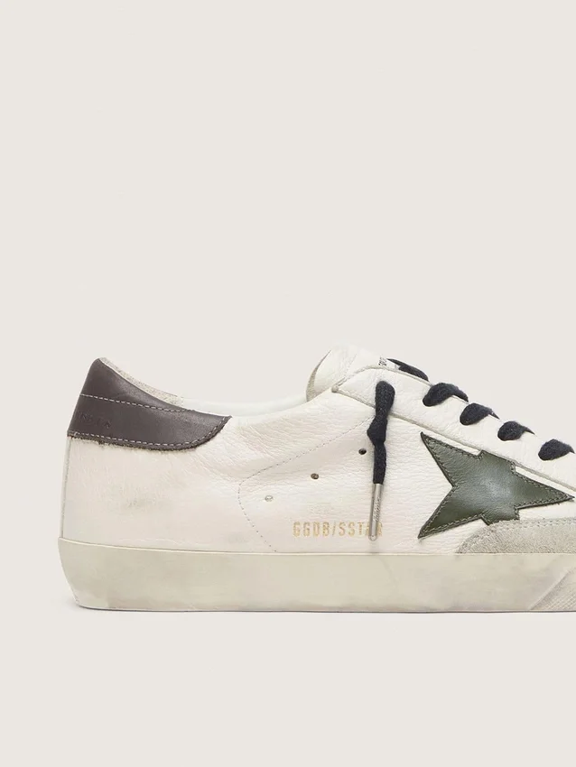 Super-Star para hombre en napa con estrella de piel verde y lengüeta trasera de piel gris