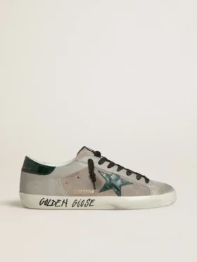 Super-Star para hombre en napa y ante con estrella de piel verde con estampado de cocodrilo