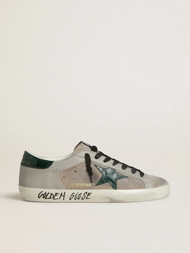 Super-Star para hombre en napa y ante con estrella de piel verde con estampado de cocodrilo