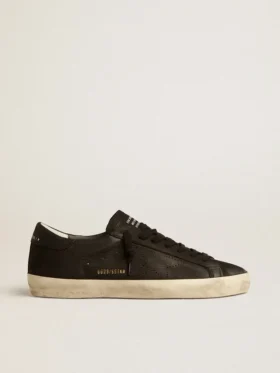 Super-Star para hombre en nubuck negro con estrella perforada y lengüeta del talón de nubuck negro