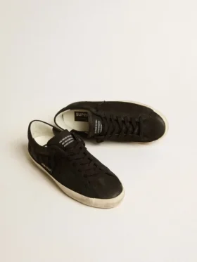 Super-Star para hombre en nubuck negro con estrella perforada y lengüeta del talón de nubuck negro