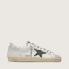Super-Star para hombre en piel blanca con estrella de nubuck negro y lengüeta del talón de piel metalizada plateada