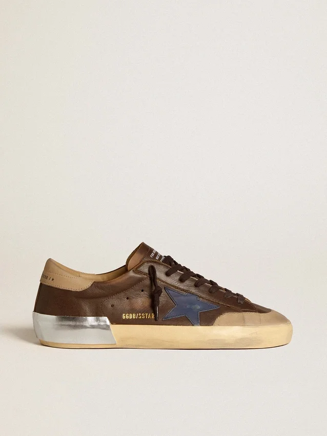 Super-Star para hombre en piel con estrella de piel azul y lengüeta del talón de nubuck beige