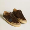 Super-Star para hombre en piel con estrella de piel azul y lengüeta del talón de nubuck beige