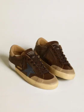 Super-Star para hombre en piel con estrella de piel azul y lengüeta del talón de nubuck beige
