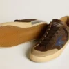 Super-Star para hombre en piel con estrella de piel azul y lengüeta del talón de nubuck beige