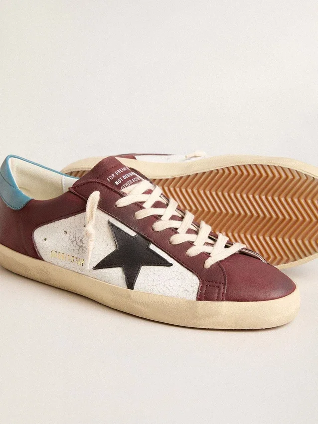 Super-Star para hombre en piel craquelada con estrella marrón y lengüeta en el talón de color verde azulado