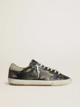 Super-Star para hombre en piel negra con estrella de ante gris y lengüeta en el talón
