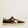 Super-Star para hombre en terciopelo color coñac con estrella y lengüeta en el talón de piel metalizada
