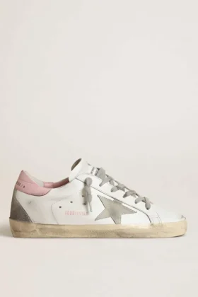 Super-Star para mujer con estrella de ante gris y lengüeta del talón de piel rosa