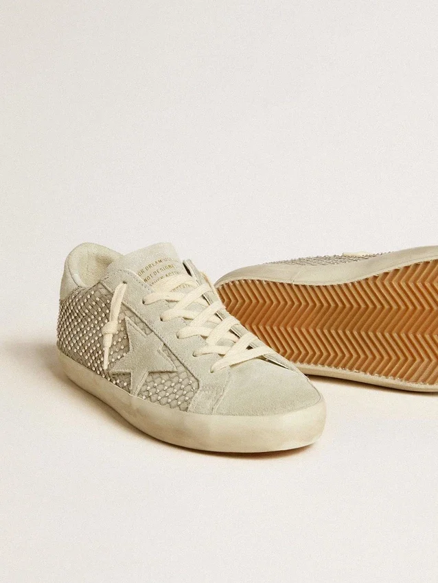 Super-Star para mujer con estrella de ante gris y malla de cristales Swarovski