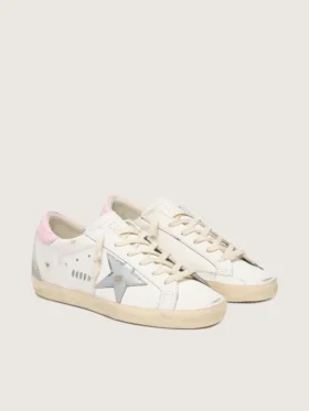 Super-Star para mujer con estrella de piel plateada y lengüeta del talón rosa