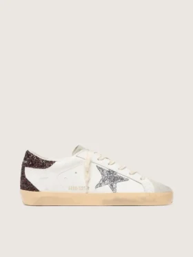 Super-Star para mujer con estrella plateada brillante y lengüeta del talón marrón brillante