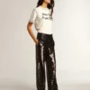 Super-Star para mujer con estrella plateada brillante y lengüeta del talón marrón brillante
