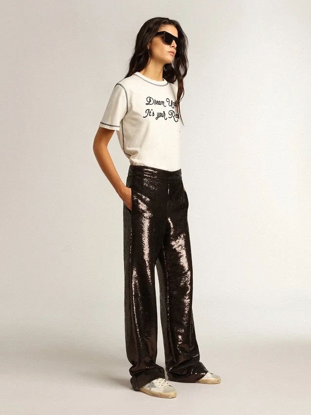 Super-Star para mujer con estrella plateada brillante y lengüeta del talón marrón brillante