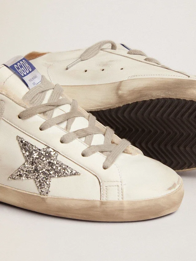 Super-Star para mujer con forro de piel de oveja y estrella plateada con purpurina