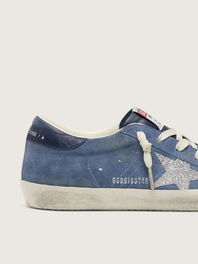 Super-Star para mujer en ante azul vaquero con estrella plateada brillante