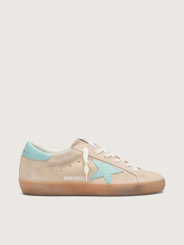 Super-Star para mujer en ante beige con estrella verde agua