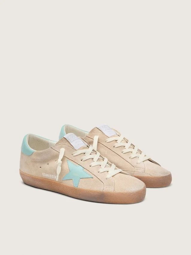 Super-Star para mujer en ante beige con estrella verde agua