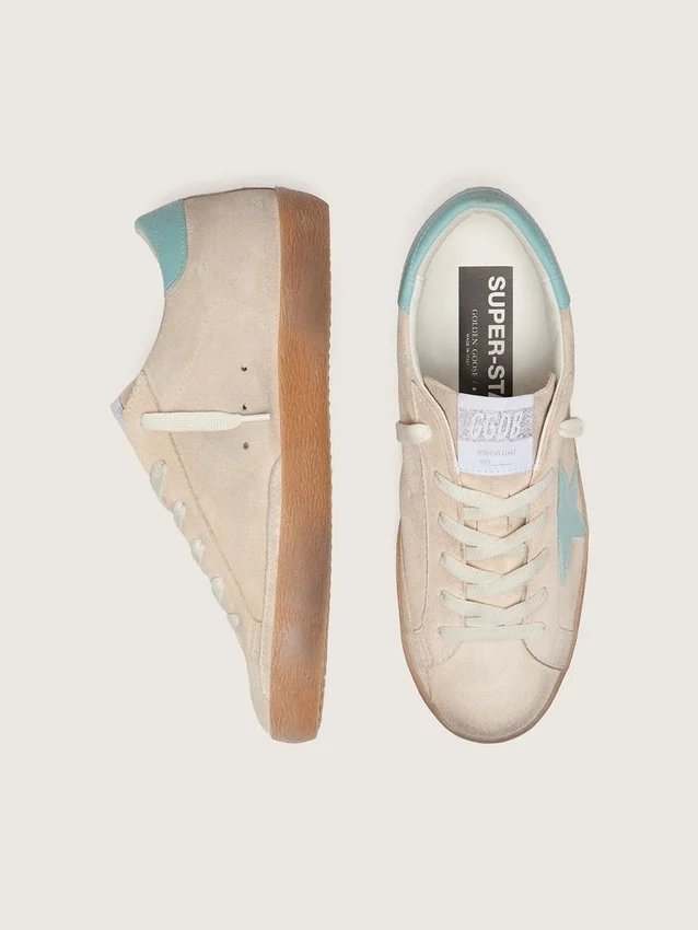 Super-Star para mujer en ante beige con estrella verde agua