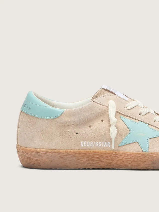 Super-Star para mujer en ante beige con estrella verde agua