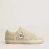 Super-Star para mujer en ante beige con perlas y cristales Swarovski