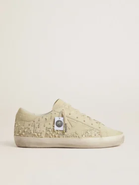 Super-Star para mujer en ante beige con perlas y cristales Swarovski