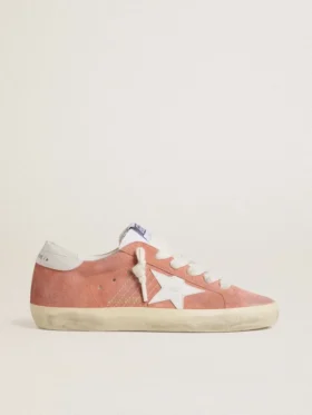 Super-Star para mujer en ante color coral con estrella y lengüeta del talón de piel blanca