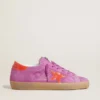 Super-Star para mujer en ante fucsia con estrella y lengüeta del talón de piel laminada naranja fluorescente