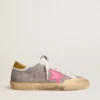 Super-Star para mujer en ante gris paloma con estrella de piel fucsia y lengüeta del talón en ante ocre