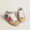 Super-Star para mujer en ante gris paloma con estrella de piel fucsia y lengüeta del talón en ante ocre